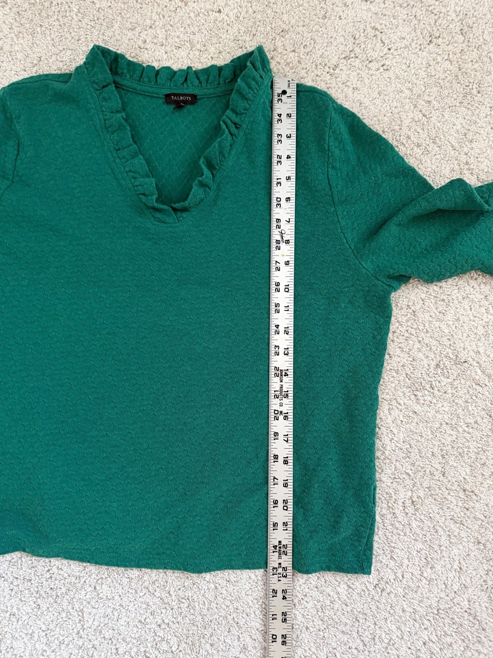 Talbots Emerald Green V-Neck Textured Ruffle Top - Picture 10 of 10